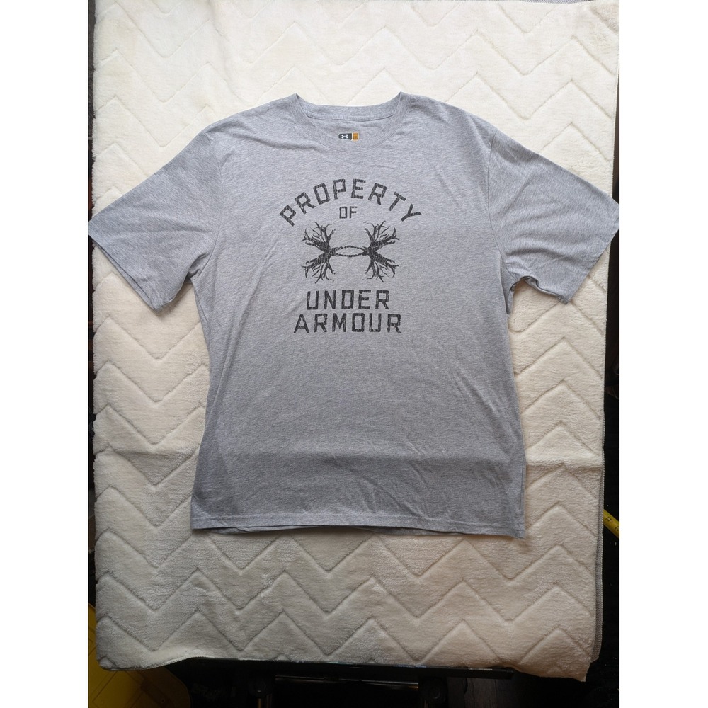 Under Armour Mens 2XL Gray Property Of Antler Logo Graphic T-Shirt Regular Fit
